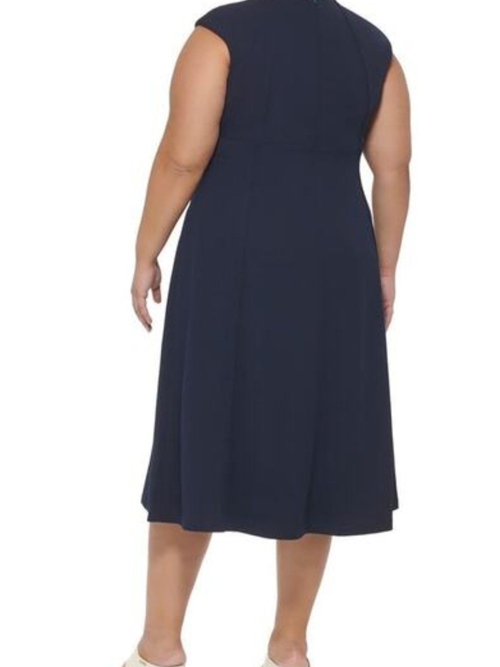 Calvin Klein Dark Navy Midi Cap-Sleeve A-Line Dress